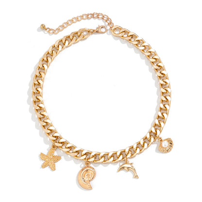 Boho Conch Dolphin Starfish Pendant Necklace & Bracelet – Vintage Tassel Chain for Women
