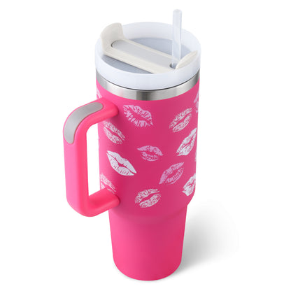 40 Oz Insulated Tumbler with Handle & Straw – Stainless Steel Vacuum Cup