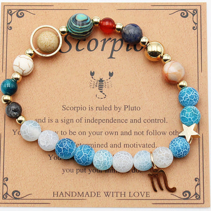 Zodiac Natural Stone Bracelet – Constellation Beaded Bracelet with Agate & Shoushan Stone