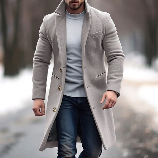 Winter Lapel Trench Coat Fashion Pocket Single Breasted Jacket Outerwear Casual Solid Color