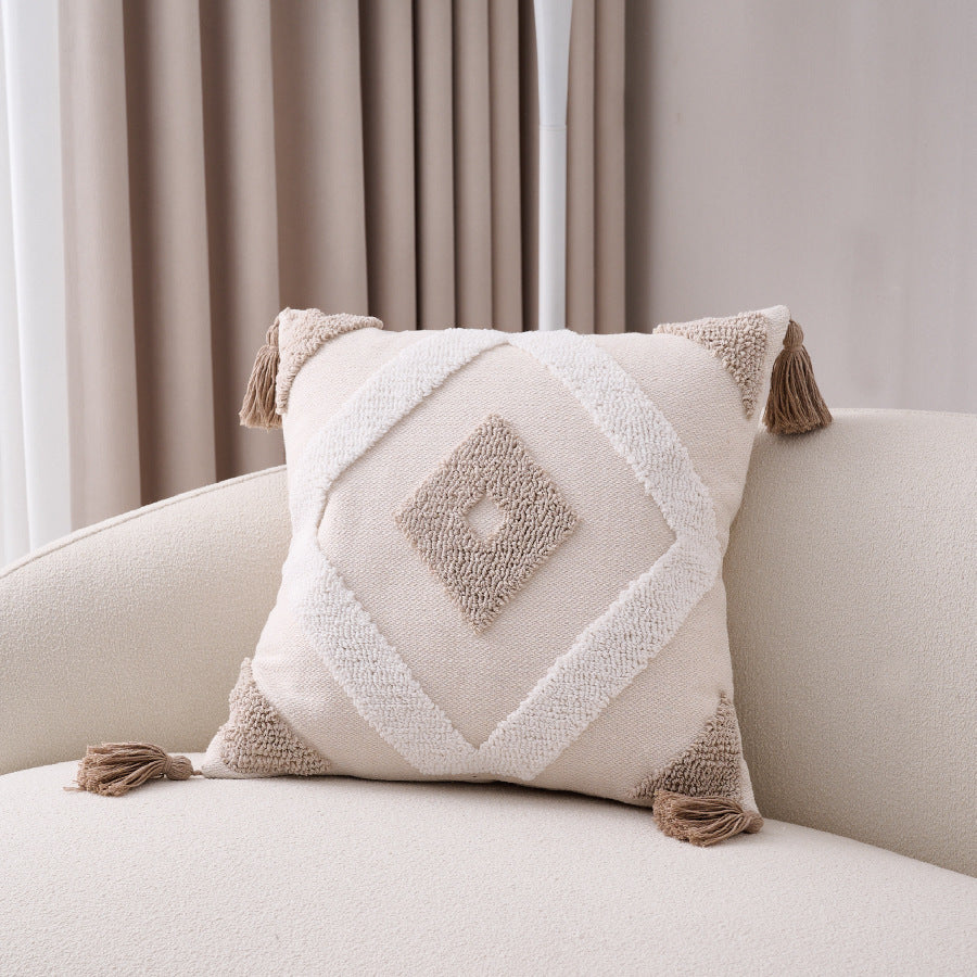 Bohemian Tufted & Tassel Cushion Cover 45x45cm – Ins Style Cotton Linen Pillow Cover for Sofa & Bay Window