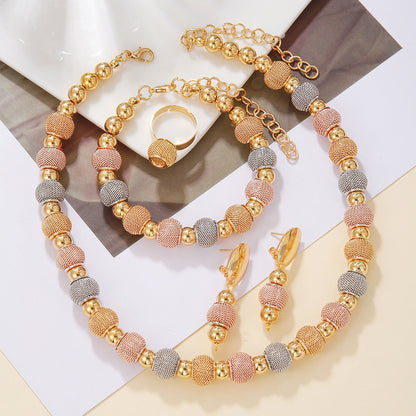 5Pcs Gold Plated Jewelry Set – Necklace, Bracelet, Ring & Earrings for Women