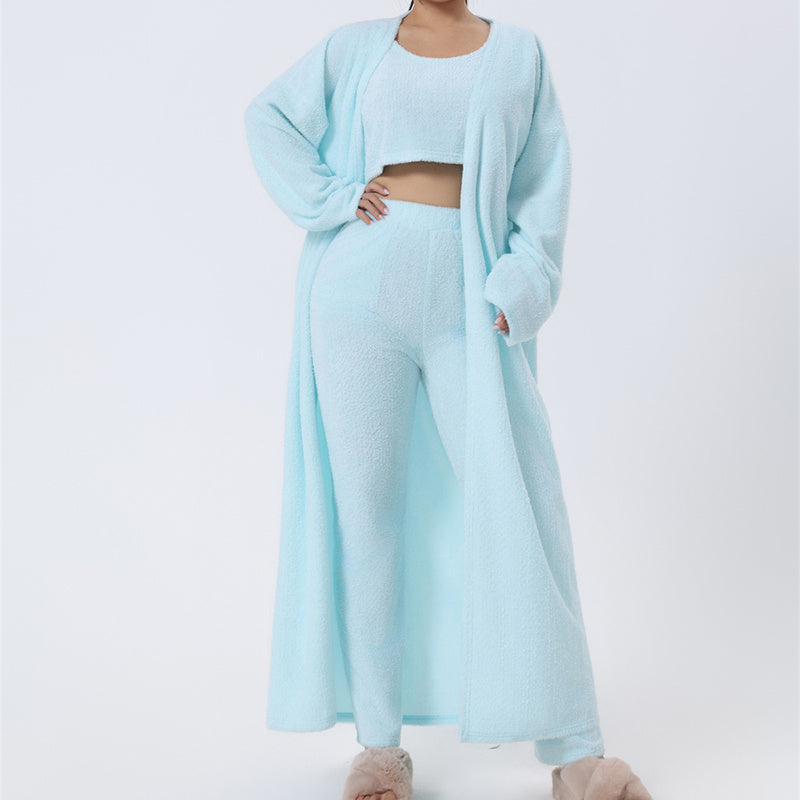 Cozy 3 Piece Pajama Lounge Set – Soft Fluffy Loungewear for Women