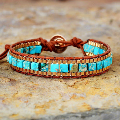 Imperial Stone Hand-Woven Leather Bracelet – Geometric Unisex Jewelry