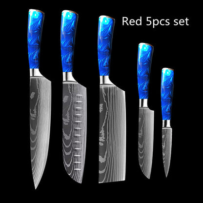 8-Inch Chef Knife Set – Blue, Green & Red Resin Handle Kitchen Knife Collection