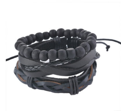 Punk Leather Multilayer Bead Wrap Bracelet – Handwoven Vintage Jewelry for Men & Women
