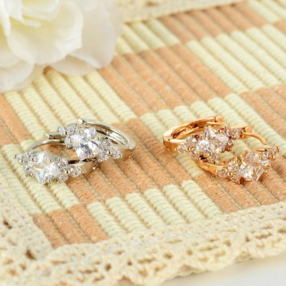 Square Zircon Copper Earrings – Korean Geometric Jewelry for Women