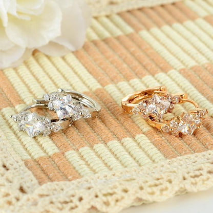 Square Zircon Copper Earrings – Korean Geometric Jewelry for Women