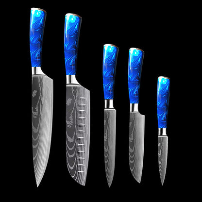 8-Inch Chef Knife Set – Blue, Green & Red Resin Handle Kitchen Knife Collection