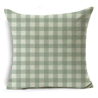Green Geometric Print Linen Pillowcase – Modern Decorative Cushion Cover for Sofa & Home
