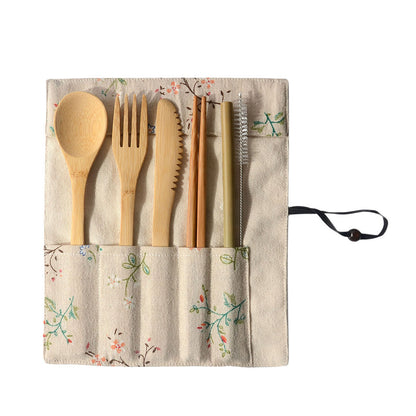 Portable Bamboo Tableware Set – 6-Piece Eco-Friendly Cutlery for Travel & Outdoor