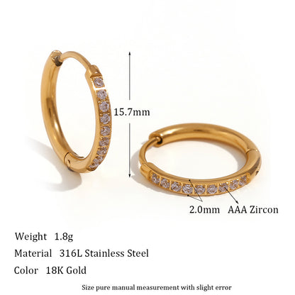 Titanium Steel Zircon Hoop Earrings – Geometric Gold & Steel Jewelry for Women