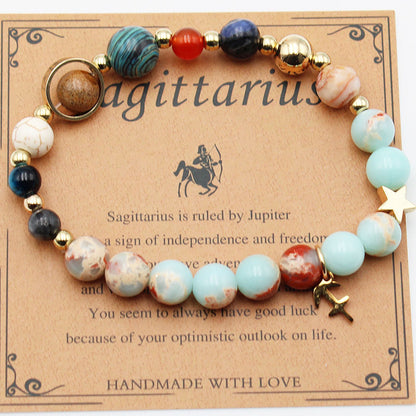 Zodiac Natural Stone Bracelet – Constellation Beaded Bracelet with Agate & Shoushan Stone