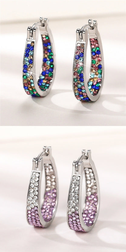 Colorful Diamond Ear Clip Earrings – Affordable Luxury Alloy Jewelry for Women