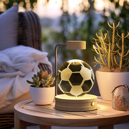 3D Crystal Ball Night Light – USB Wooden Base Bedside Lamp