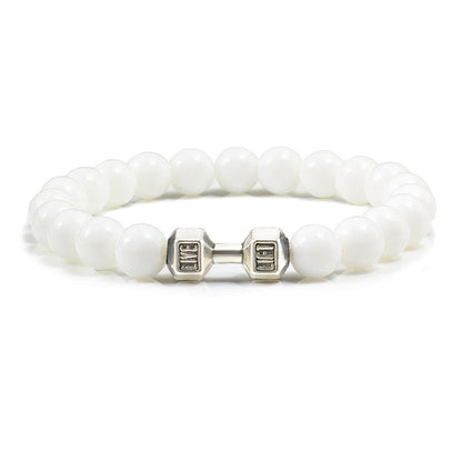 Stone Bead Barbell Bracelet – 8mm Electroplated Alloy Jewelry for Men & Women