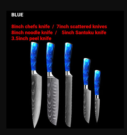 8-Inch Chef Knife Set – Blue, Green & Red Resin Handle Kitchen Knife Collection
