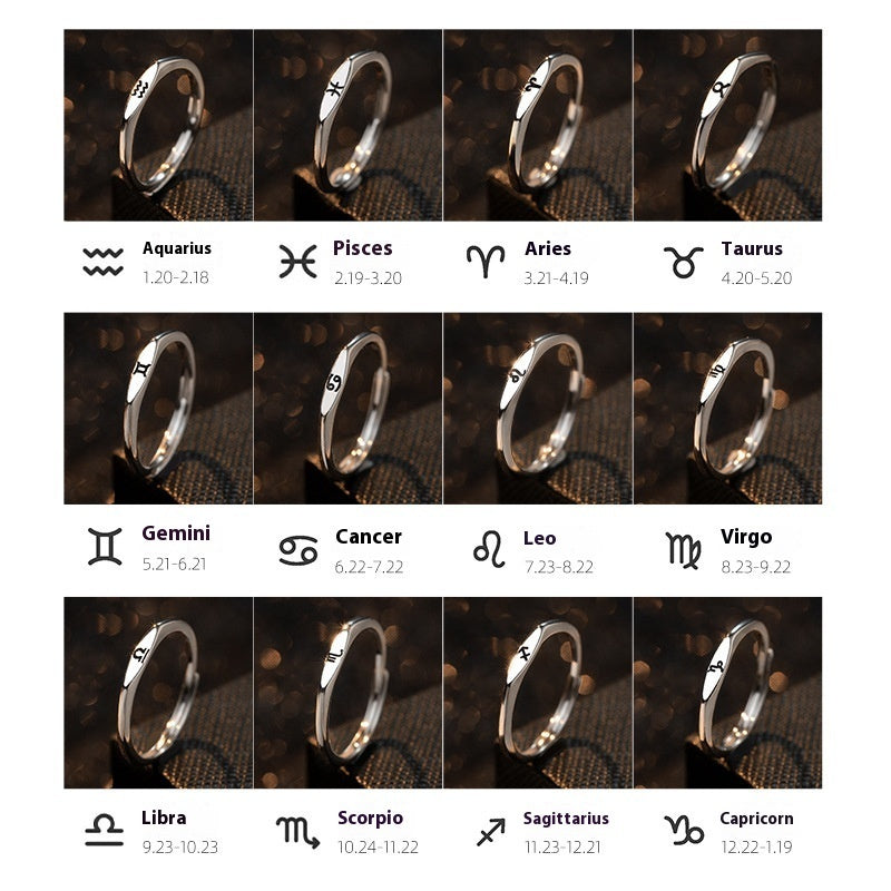 Twelve Constellation Open Ring – Zodiac Sign Jewelry for Women
