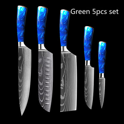 8-Inch Chef Knife Set – Blue, Green & Red Resin Handle Kitchen Knife Collection