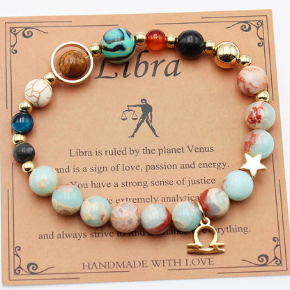 Zodiac Natural Stone Bracelet – Constellation Beaded Bracelet with Agate & Shoushan Stone