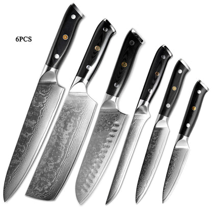 Japanese Damascus Steel Kitchen Knife Set – Chef, Santoku, Fruit & Utility Knives