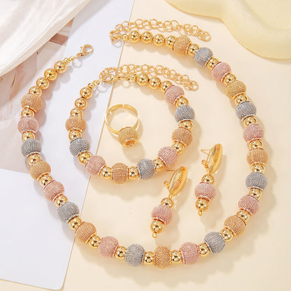 5Pcs Gold Plated Jewelry Set – Necklace, Bracelet, Ring & Earrings for Women
