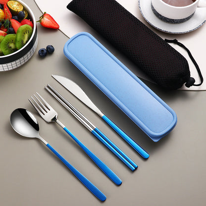 304 Stainless Steel Portable Cutlery Set – Gold Knife, Fork & Spoon with Case for Camping & Travel