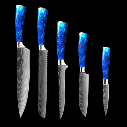 8-Inch Chef Knife Set – Blue, Green & Red Resin Handle Kitchen Knife Collection
