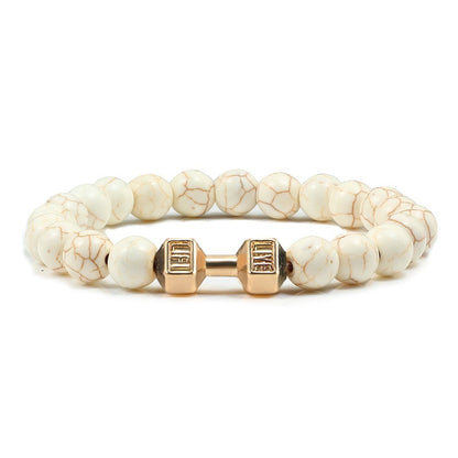 Stone Bead Barbell Bracelet – 8mm Electroplated Alloy Jewelry for Men & Women