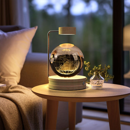 3D Crystal Ball Night Light – USB Wooden Base Bedside Lamp