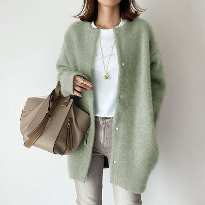 Women's Single Breasted Knitted Cardigan – Solid Color Slim Fit Jacket