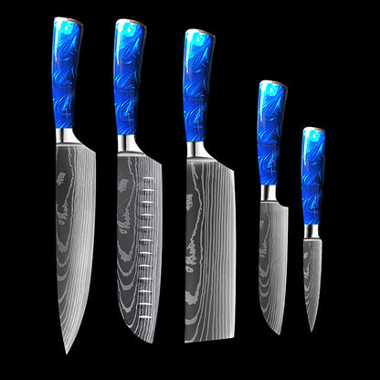 8-Inch Chef Knife Set – Blue, Green & Red Resin Handle Kitchen Knife Collection