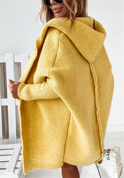 Bat Sleeve Hooded Cardigan – Oversized Knit Sweater for Women