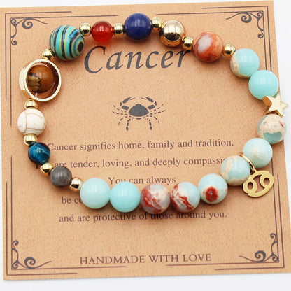 Zodiac Natural Stone Bracelet – Constellation Beaded Bracelet with Agate & Shoushan Stone