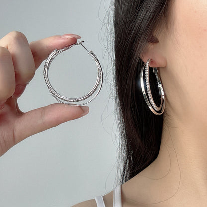 Circle Diamond Drop Earrings – Korean Affordable Luxury Alloy Jewelry for Women