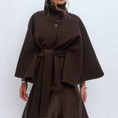 Women's Winter Trench Coat – High Neck Batwing Sleeve with Belt