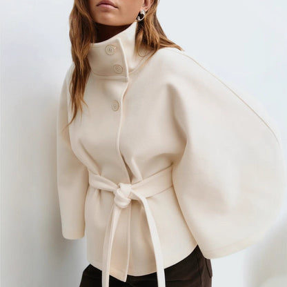 Women's Winter Trench Coat – High Neck Batwing Sleeve with Belt