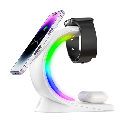 4-in-1 Magnetic Wireless Charger Station with RGB Light – Fast Charging for iPhone, AirPods & Apple Watch