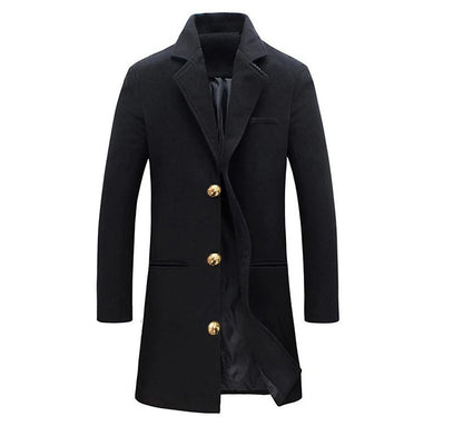 Men's Winter Trench Coat – Lapel Single Breasted Jacket with Pockets