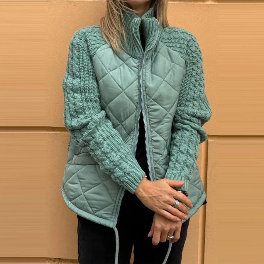 Women's Winter Stand Collar Knitted Jacket with Pockets & Zipper