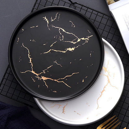 Nordic Style Marble Ceramic Plate – Household Elegant Dining Dish