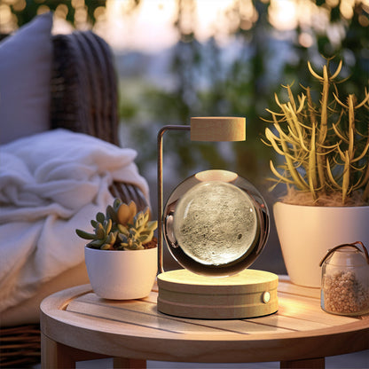 3D Crystal Ball Night Light – USB Wooden Base Bedside Lamp
