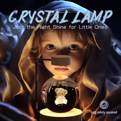 3D Crystal Ball Night Light – USB Wooden Base Bedside Lamp