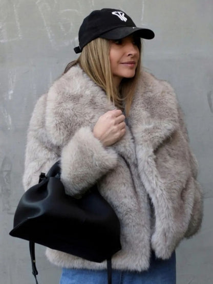 Women's Winter Plush Coat – Warm Fluffy Lapel Jacket