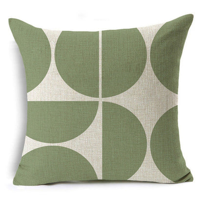 Green Geometric Print Linen Pillowcase – Modern Decorative Cushion Cover for Sofa & Home