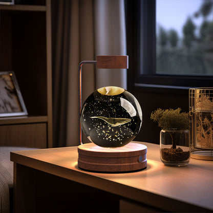3D Crystal Ball Night Light – USB Wooden Base Bedside Lamp