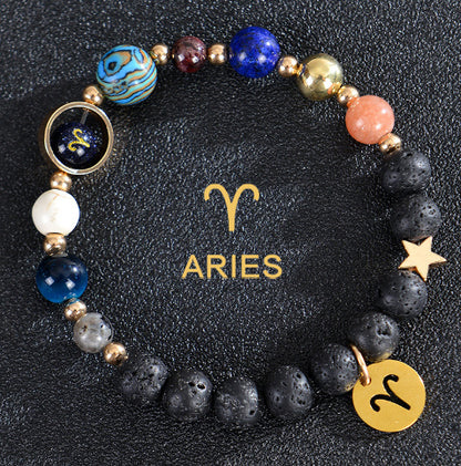 Eight Planets Zodiac Bracelet – Frosted Natural Stone Beads for All 12 Signs
