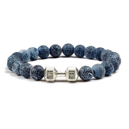 Stone Bead Barbell Bracelet – 8mm Electroplated Alloy Jewelry for Men & Women