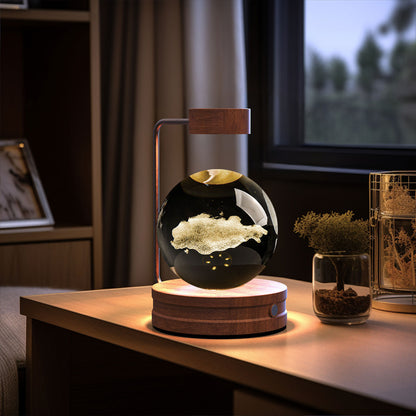 3D Crystal Ball Night Light – USB Wooden Base Bedside Lamp