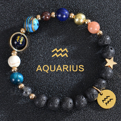 Eight Planets Zodiac Bracelet – Frosted Natural Stone Beads for All 12 Signs